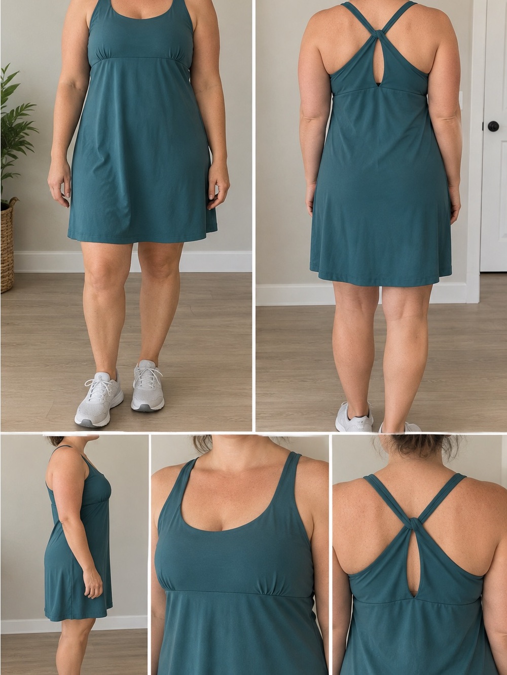 Patagonia Sleeveless Teal Active Dress with Crisscross Back and shelf bra
